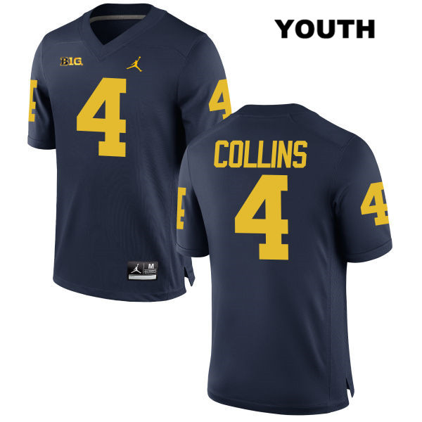 Youth NCAA Michigan Wolverines Nico Collins #4 Navy Jordan Brand Authentic Stitched Football College Jersey FR25X77IB